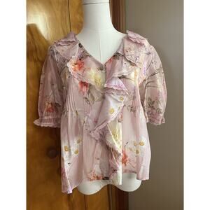 Zimmerman Inspired Floral Lace Flowy Boho Blouse Pink Coquette Fairycore Boho M